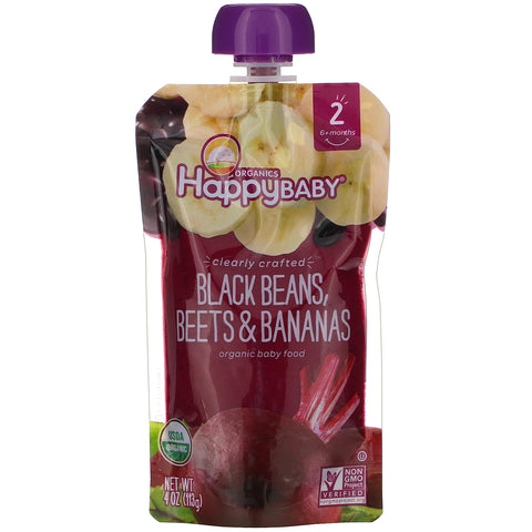Happy Family Organics, Organic Baby Food, Stage 2, Clearly Crafted, 6+ Months, Black Beans, Beets & Bananas, 4 oz (113 g)