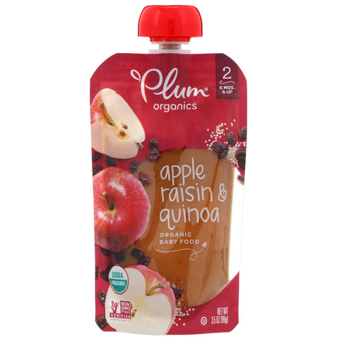 Plum Organics, Organic Baby Food, Stage 2, Apple Raisin & Quinoa, 3.5 oz (99 g)