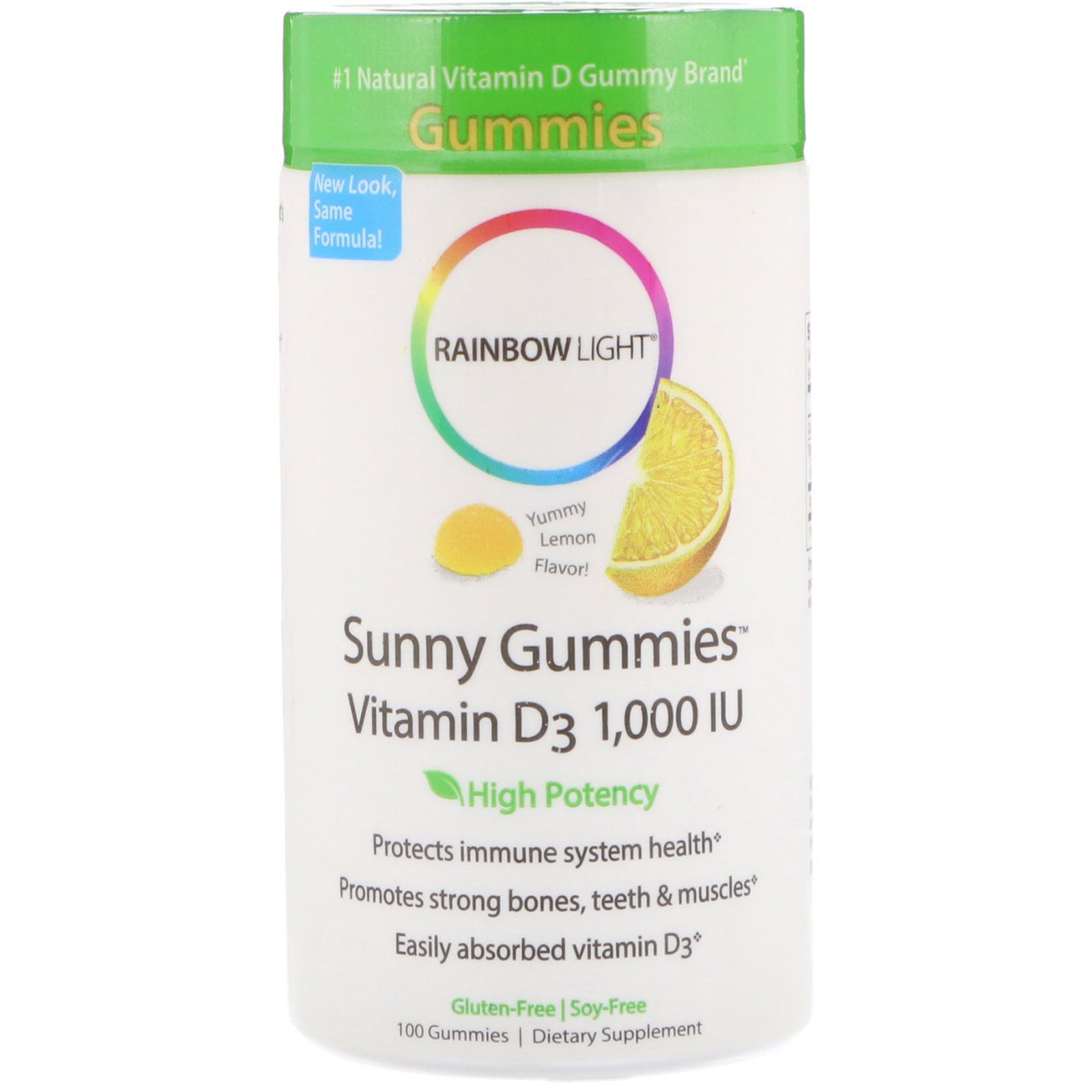 Rainbow Light, Sunny Gummies Vitamin D3, Lemon Flavor, 1,000 IU, 100 Gummies