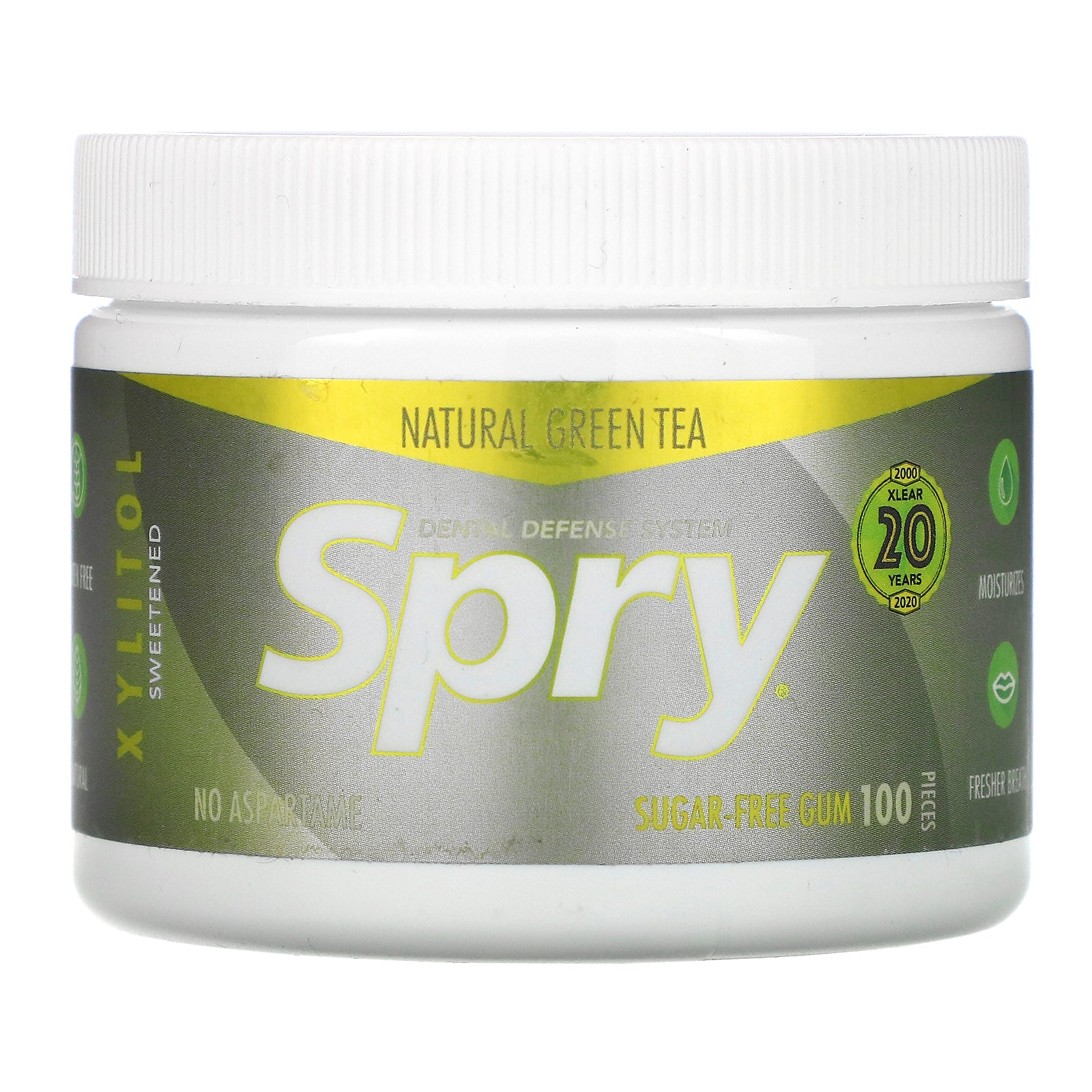 Xlear, Spry, Chewing Gum, Natural Green Tea, Sugar-Free, 100 Count, (120 g)