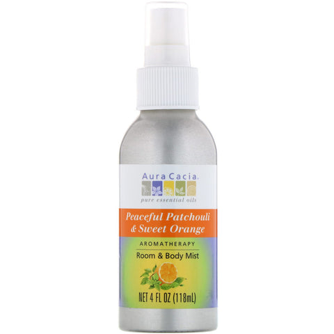 Aura Cacia, Aromatherapy Room & Body Mist, Peaceful Patchouli & Sweet Orange, 4 fl oz (118 ml)
