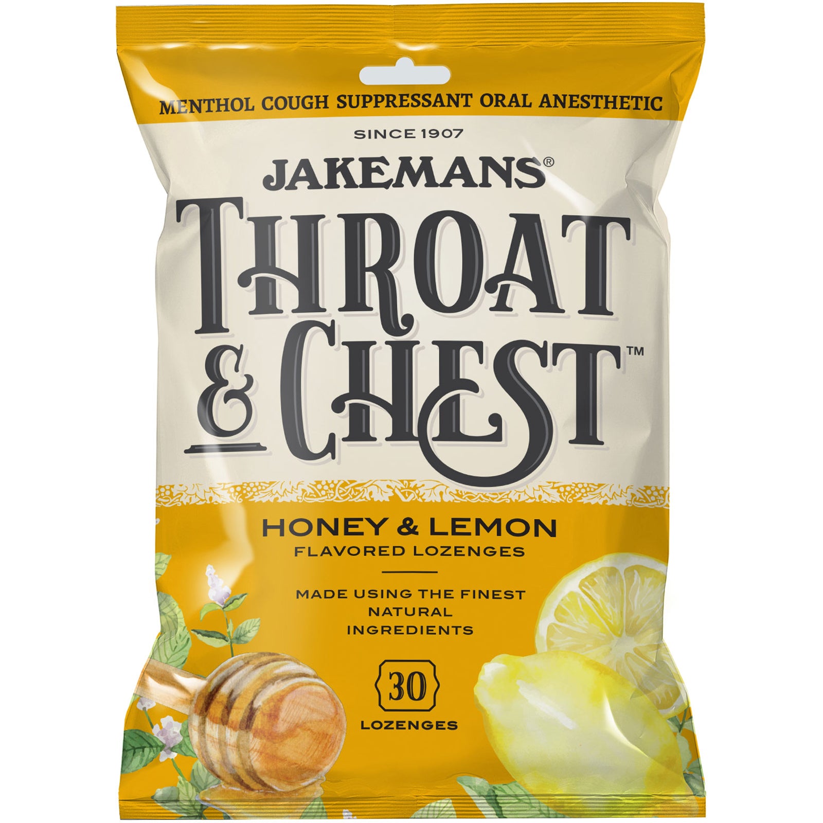 Jakemans, Throat & Chest, Honey and Lemon Flavored, 30 Lozenges