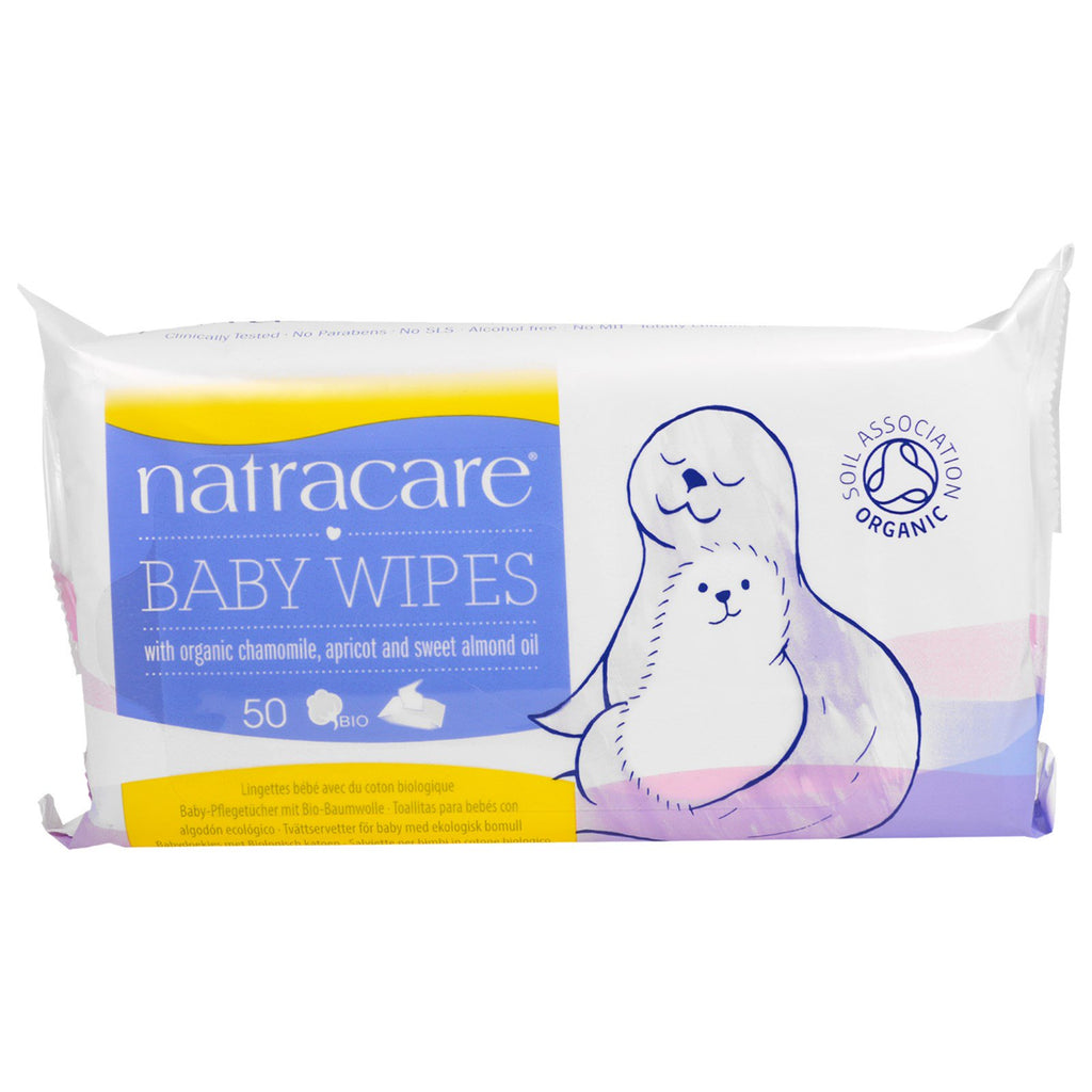 Natracare, Baby Wipes with Organic Chamomile, Apricot and Sweet Almond Oil, 50 Wipes