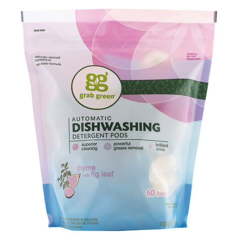 Grab Green, Automatic Dishwashing Detergent Pods, Thyme with Fig Leaf, 60 Loads,2lbs, 6oz (1,080 g)