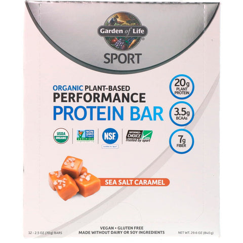 Garden of Life, Sport,  Plant-Based Performance Protein Bar, Sea Salt Caramel, 12 Bars, 2.5 oz (70 g) Each