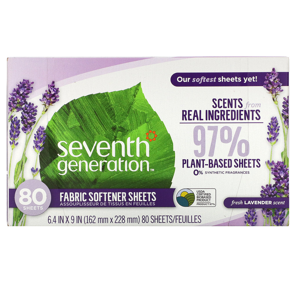 Seventh Generation, Fabric Softener Sheets, Fresh Lavender, 80 Sheets