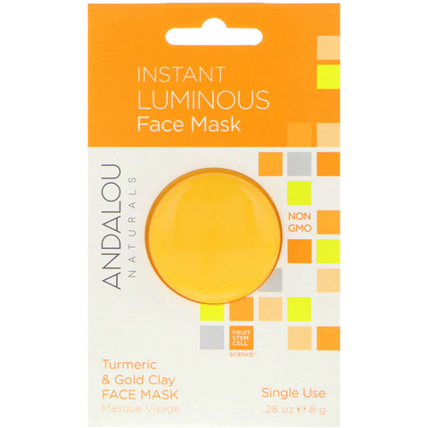 Andalou Naturals, Instant Luminous, Turmeric & Gold Clay Beauty Face Mask, .28 oz (8 g)