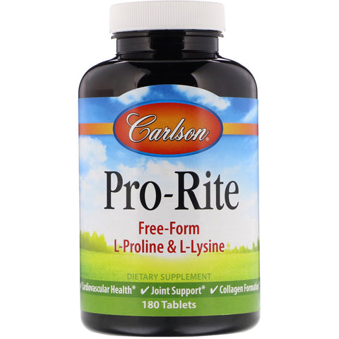 Carlson Labs, Pro-Rite, Free-Form L-Proline & L-Lysine, 180 Tablets