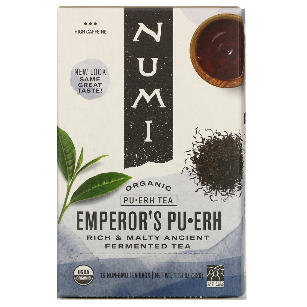 Numi Tea, Organic Pu-Erh Tea, Emperor's Pu-Erh, 16 Tea Bags, 1.13 oz (32 g)