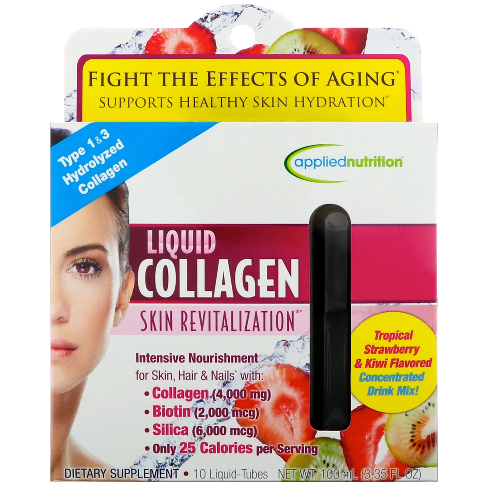 appliednutrition, Liquid Collagen, Skin Revitalization, Tropical Strawberry & Kiwi Flavored, 10 Liquid-Tubes, 10 ml Each