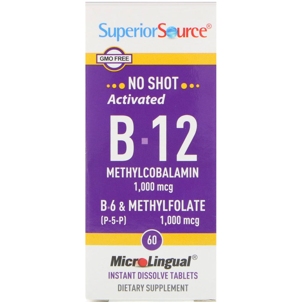 Superior Source, Activated B-12 Methylcobalamin, B-6 (P-5-P) & Methylfolate, 1,000 mcg/1,000 mcg, 60 Tablets