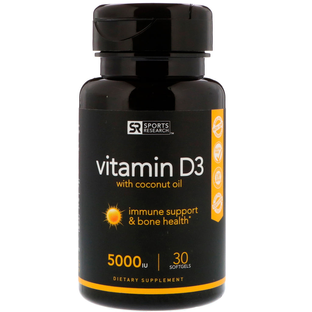 Sports Research, Vitamin D3 with Coconut Oil, 5,000 IU, 30 Softgels