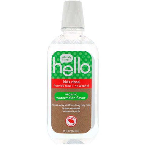 Hello, Kids Rinse, Fluoride Free + No Alcohol, Organic Watermelon Flavor, 16 fl oz (473 ml)