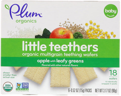 Plum Organics, Little Teethers, Organic Multigrain Teething Wafers, Apple with Leafy Greens, 6 Packs, 0.52 oz (15 g) Each