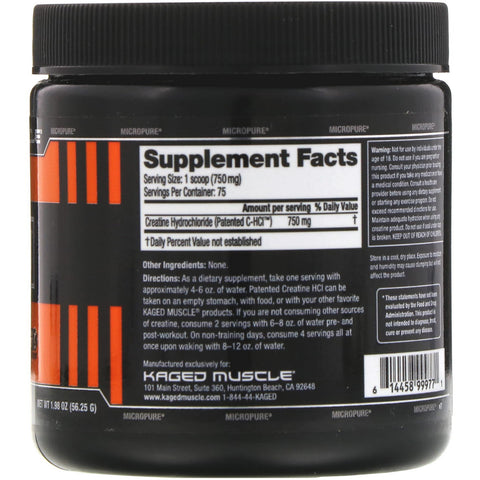 Kaged Muscle, Patented C-HCI, Creatine HCI, Unflavored, 1.98 oz (56.25 g)