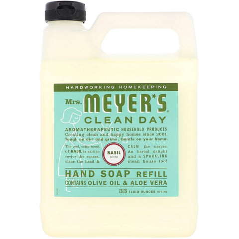 Mrs. Meyers Clean Day, Liquid Hand Soap Refill, Basil Scent, 33 fl oz (975 ml)