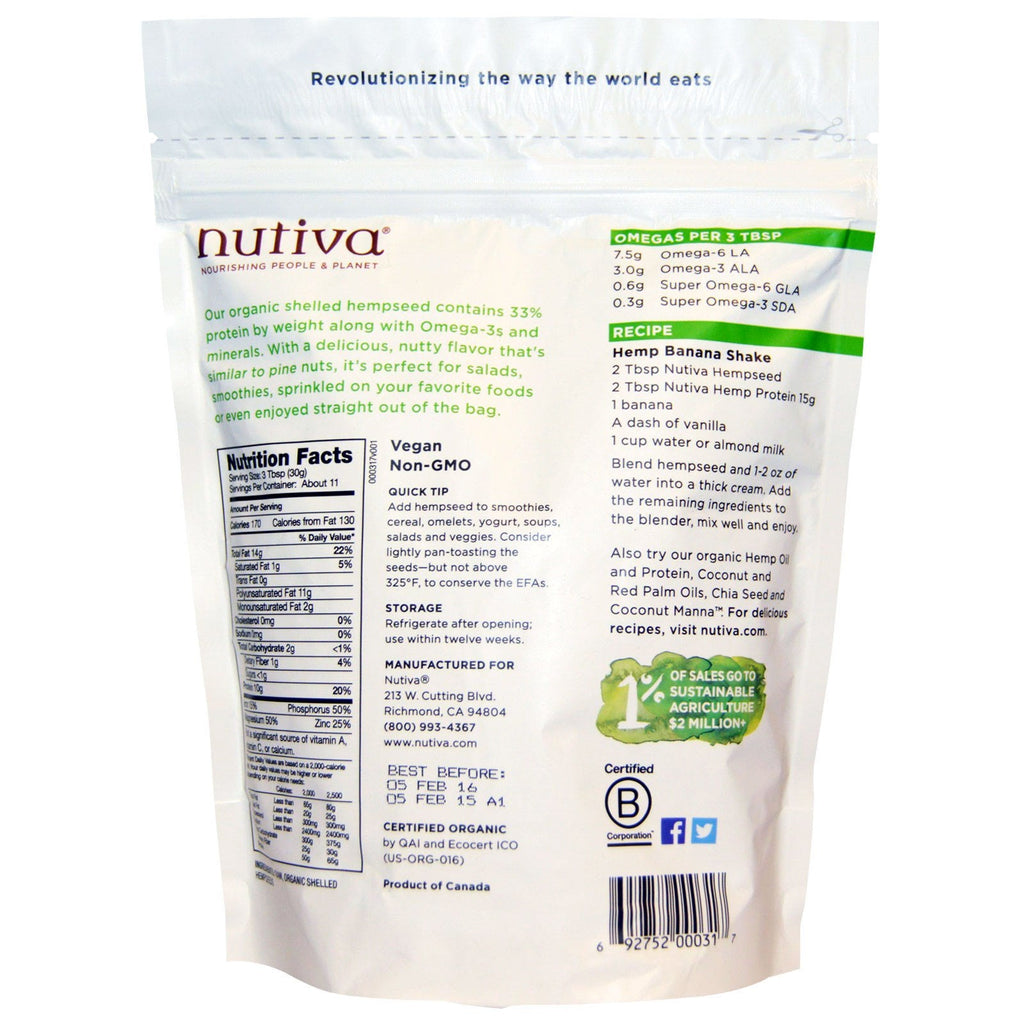 Nutiva,  Hemp Seed Raw Shelled, 12 oz (340 g)