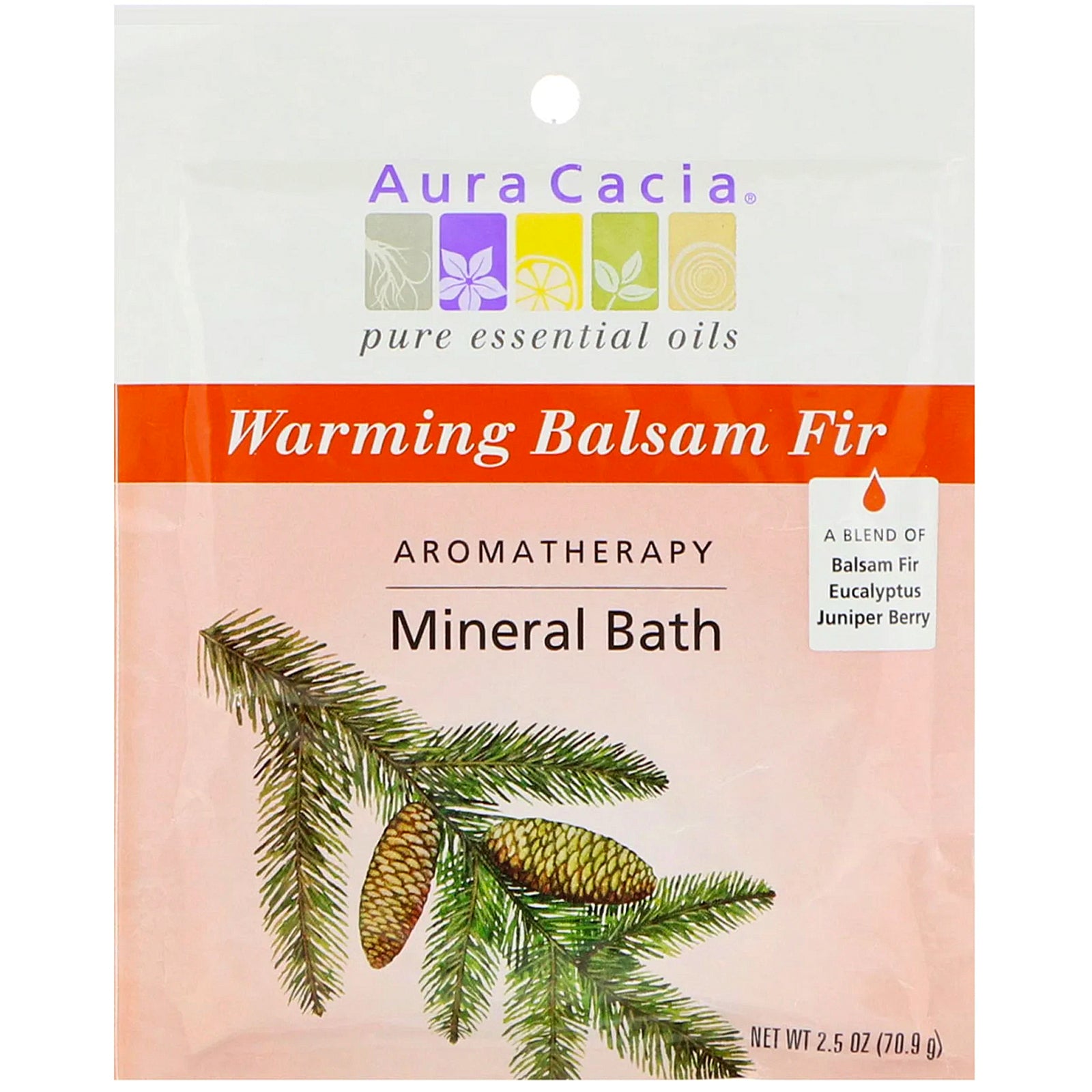 Aura Cacia, Aromatherapy Mineral Bath, Warming Balsam Fir, 2.5 oz (70.9 g)