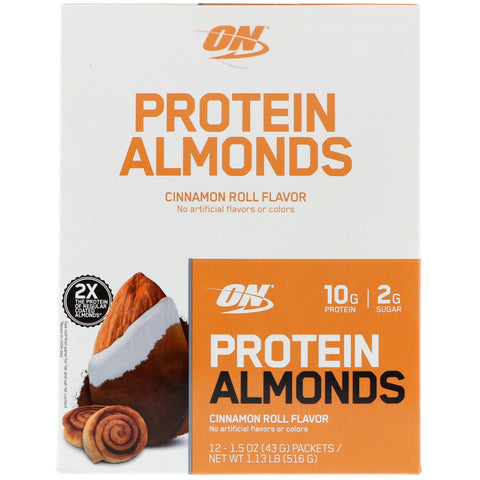 Optimum Nutrition, Protein Almonds, Cinnamon Roll, 12 Packets, 1.5 oz (43 g) Each