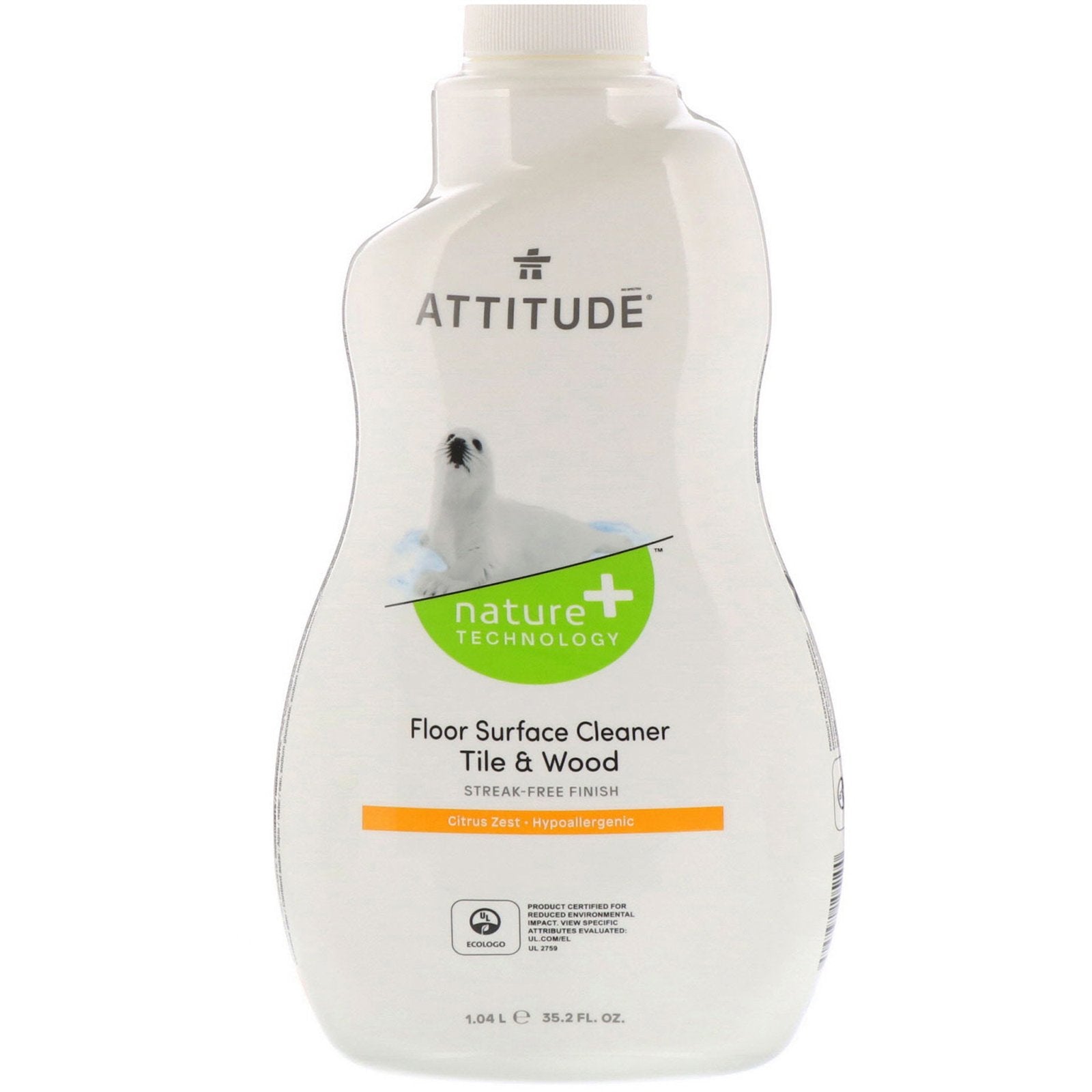ATTITUDE, Floor Surface Cleaner, For Tile & Wood, Citrus Zest, 35.2 fl oz (1.04 l)