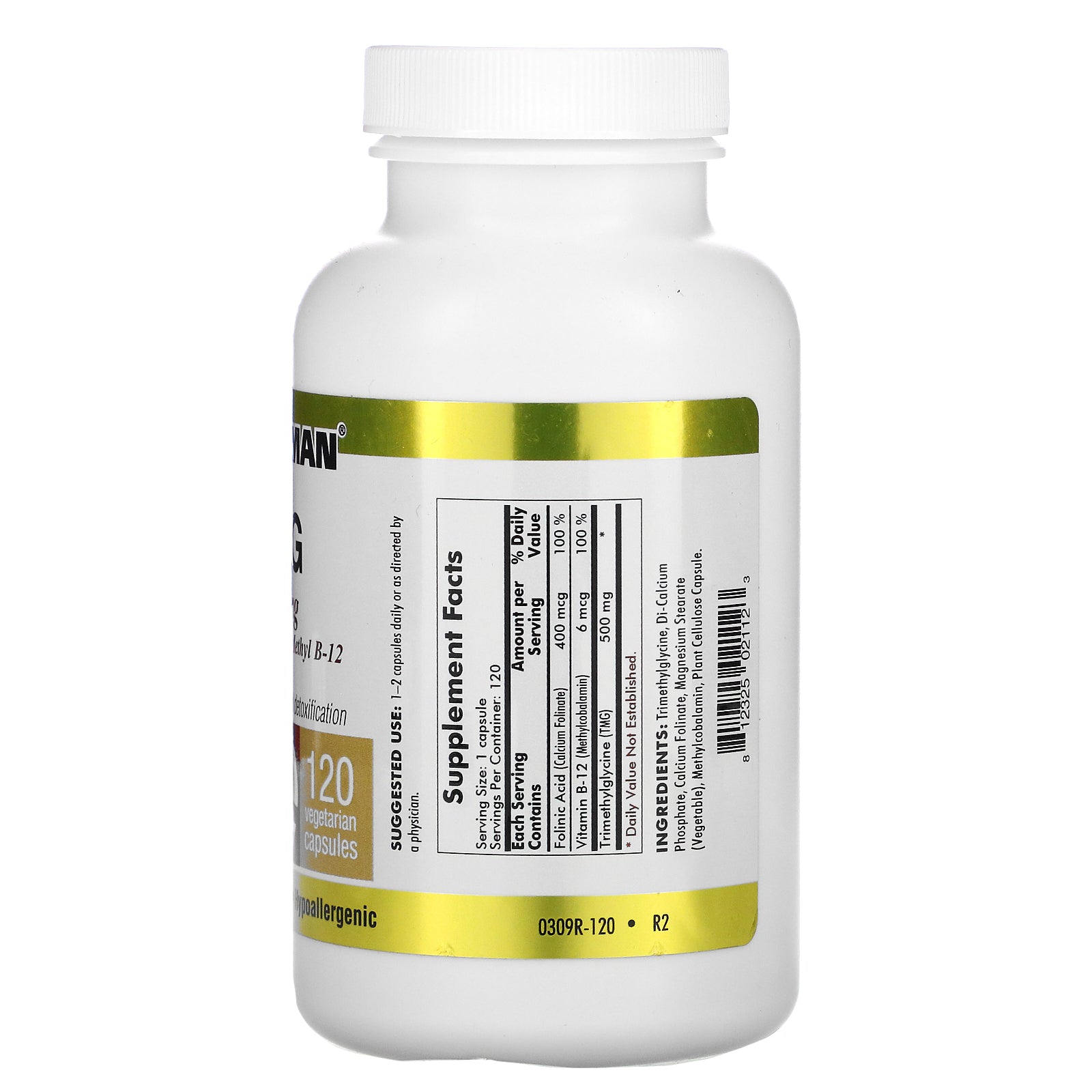 Kirkman Labs, TMG with Folinic Acid & Methyl B-12, 500 mg, 120 Vegetarian Capsules