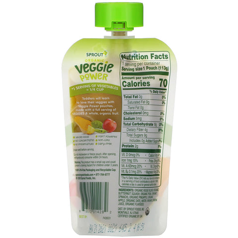 Sprout , Veggie Power, Green Veggies with Pineapple & Apple, 4 oz (113 g)
